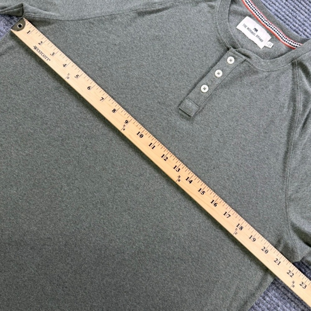 The Normal Brand Mens Large Olive Green Long Sleeve Raglan Henley Shirt Casual - Picture 8 of 11